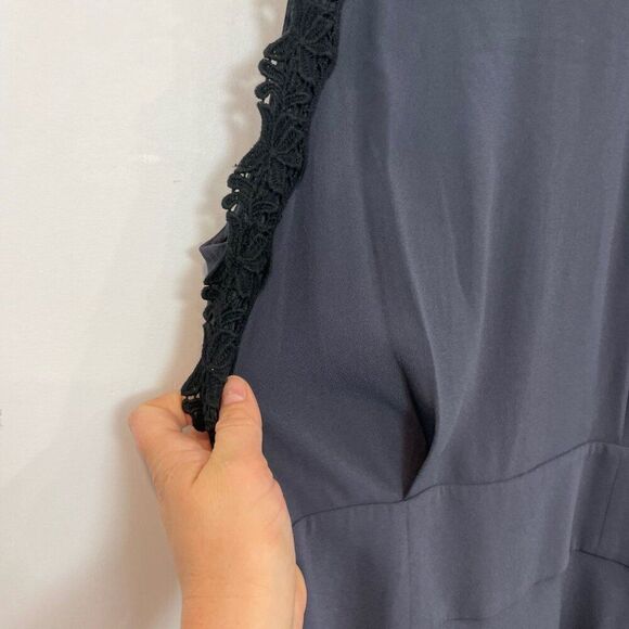 Aritzia Wilfred Isidore Midi Navy Blue Sleeveless Lace Trim Dress - Picture 6 of 11